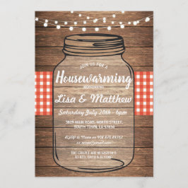 Housewarming Party Rustic Jar Wood Red Gingham Kaart