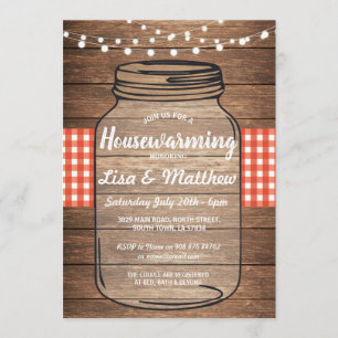 Housewarming Party Rustic Jar Wood Red Gingham Kaart
