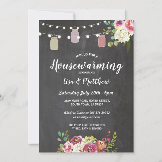 Housewarming Party Rustic Jars Chalk Floral Invite Kaart (Voorkant)