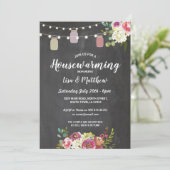 Housewarming Party Rustic Jars Chalk Floral Invite Kaart (Staand voorkant)