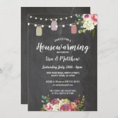 Housewarming Party Rustic Jars Chalk Floral Invite Kaart (Voorkant / Achterkant)