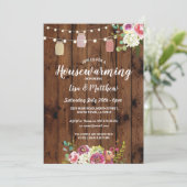 Housewarming Party Rustic Jars Wood Floral Invite Kaart (Staand voorkant)