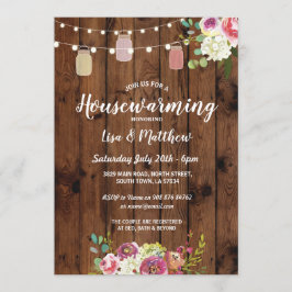 Housewarming Party Rustic Jars Wood Floral Invite Kaart
