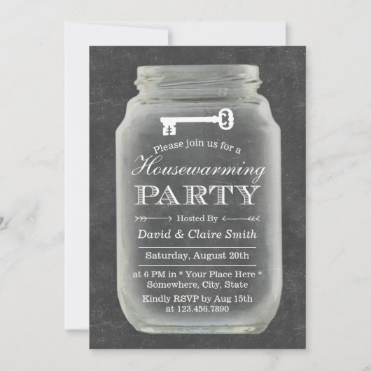 Housewarming Party Rustic Mason Jar Chalkboard Kaart (Voorkant)