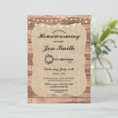 Housewarming Party Rustic Wood Burlap BBQ Uitnodig Kaart (Staand voorkant)