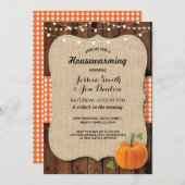 Housewarming Party Rustic Wood Pumpkin Burlap Kaart (Voorkant / Achterkant)