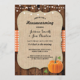 Housewarming Party Rustic Wood Pumpkin Burlap Kaart