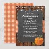 Housewarming Party Rustic Wood Pumpkin Chalk Kaart (Voorkant / Achterkant)