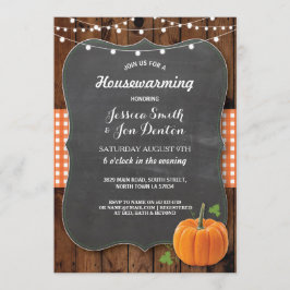 Housewarming Party Rustic Wood Pumpkin Chalk Kaart
