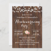 Housewarming Party Rustic Wooden Pink Flowers Kaart (Voorkant)