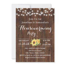 Housewarming Party Rustic Wooden Sunflower
