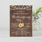 Housewarming Party Rustic Wooden Sunflower Kaart (Staand voorkant)