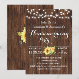 Housewarming Party Rustic Wooden Sunflower Kaart