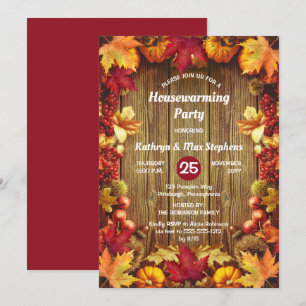 Housewarming Party - Rustic Woodsy Fall Leaves I Kaart
