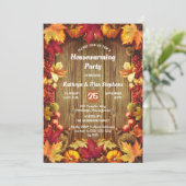 Housewarming Party - Rustic Woodsy Fall Leaves Kaart (Staand voorkant)