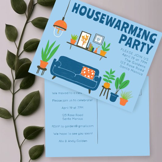 Housewarming Party Schattigee Woonkamer Bank Briefkaart