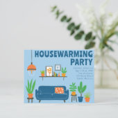 Housewarming Party Schattigee Woonkamer Bank Briefkaart (Staand voorkant)