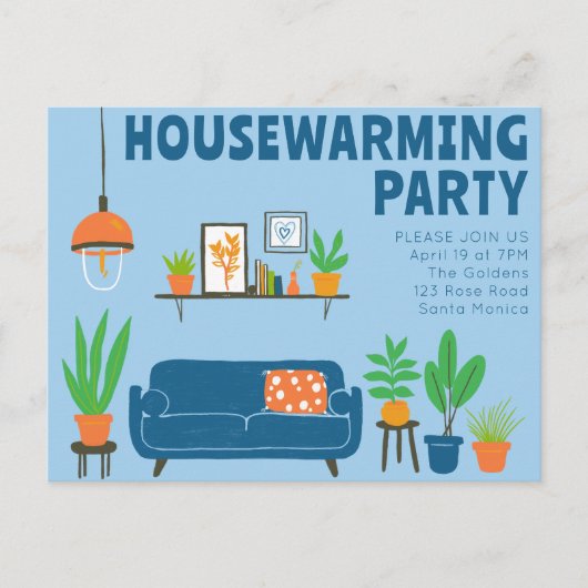 Housewarming Party Schattigee Woonkamer Bank Briefkaart (Voorkant)