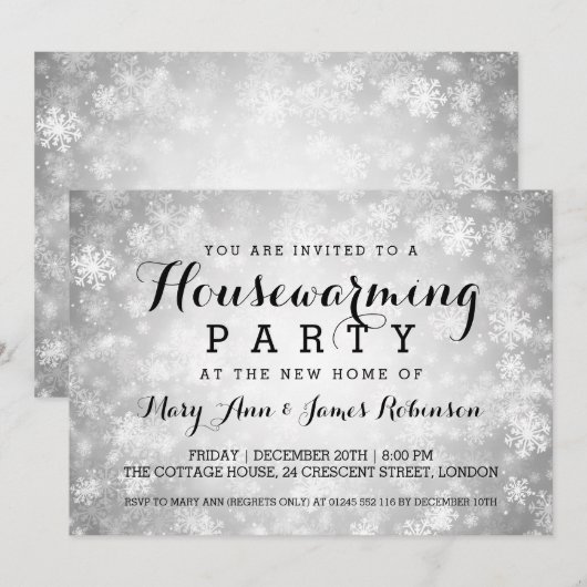 Housewarming Party Silver Winter Wonderland Kaart (Voorkant / Achterkant)