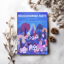 Housewarming Party Tekening Schattige Landdorp Kaart