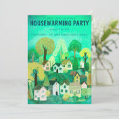 Housewarming Party Tekening Schattige Landdorp Kaart (Staand voorkant)