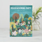 Housewarming Party Tekening Schattige Landdorp Kaart (Staand voorkant)