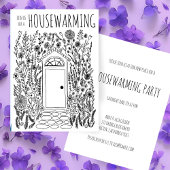 HOUSEWARMING PARTY Tuin Door Hand getrokken Doodle Kaart