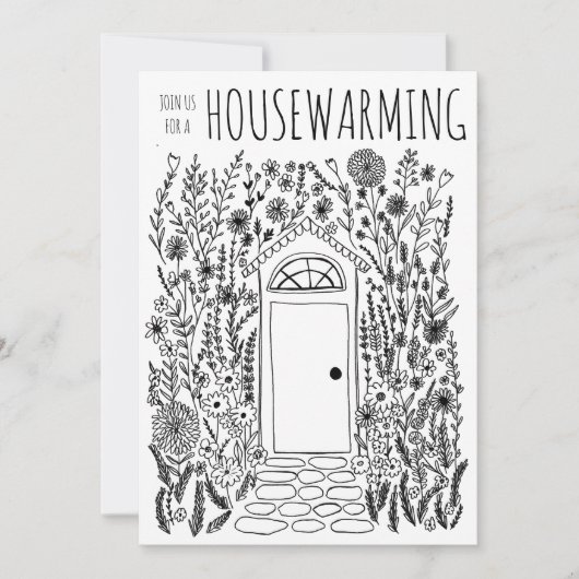 HOUSEWARMING PARTY Tuin Door Hand getrokken Doodle Kaart (Voorkant)