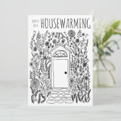 HOUSEWARMING PARTY Tuin Door Hand getrokken Doodle Kaart (Staand voorkant)
