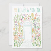 HOUSEWARMING PARTY Tuin Door Kleurrijke Doodle Kaart (Voorkant)