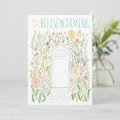 HOUSEWARMING PARTY Tuin Door Kleurrijke Doodle Kaart (Staand voorkant)