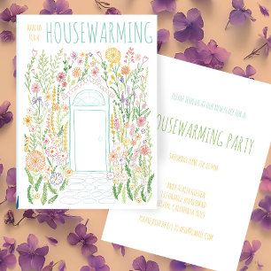 HOUSEWARMING PARTY Tuin Door Kleurrijke Doodle Kaart