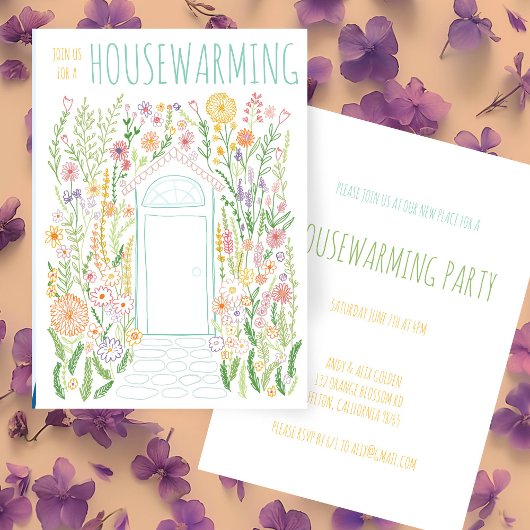 HOUSEWARMING PARTY Tuin Door Kleurrijke Doodle Kaart