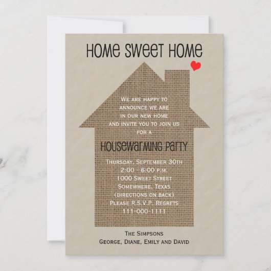 Housewarming Party Uitnodiging Burlap House (Voorkant)