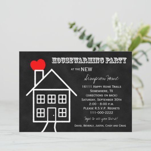 Housewarming Party Uitnodiging Chalkboard stijl (Staand voorkant)