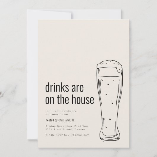 Housewarming Party uitnodiging met bier (Voorkant)