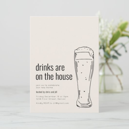 Housewarming Party uitnodiging met bier (Staand voorkant)