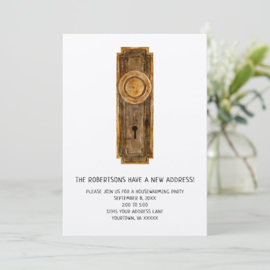 Housewarming Party uitnodiging met deurknop (Staand voorkant)