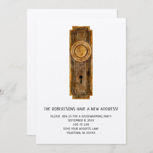 Housewarming Party uitnodiging met deurknop (Voorkant / Achterkant)