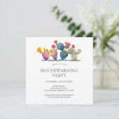 Housewarming Party Uitnodigingen Waterverf Cactus (Staand voorkant)