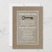 Housewarming Party Uitnodigingssleutel op Burlap Kaart (Voorkant)