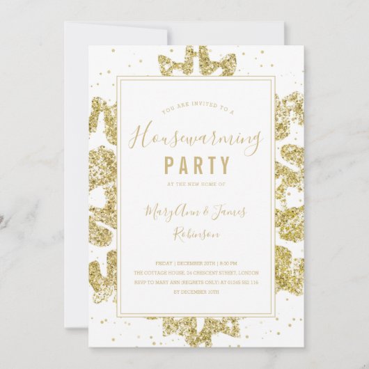 Housewarming Party | Winter Glitter Goud & Wit Kaart (Voorkant)