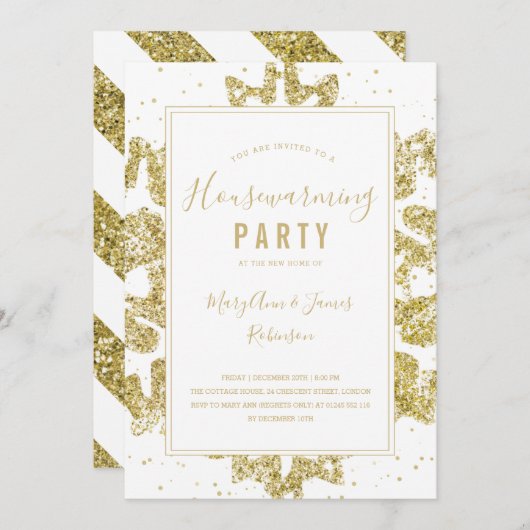 Housewarming Party | Winter Glitter Goud & Wit Kaart (Voorkant / Achterkant)