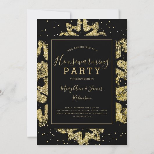 Housewarming Party | Winter Glitter Goud & Zwart Kaart (Voorkant)