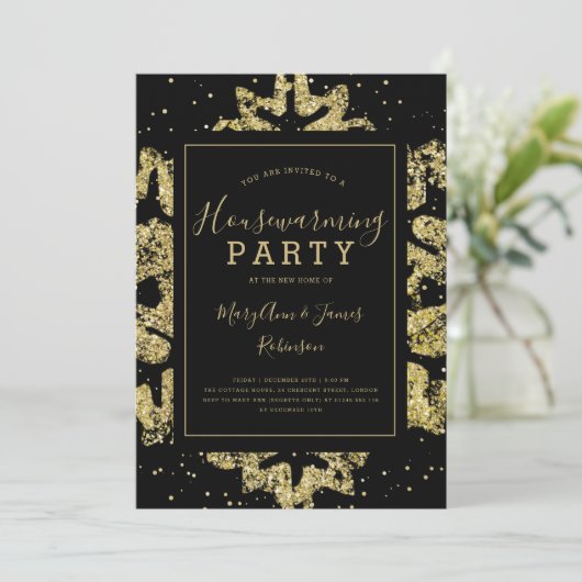 Housewarming Party | Winter Glitter Goud & Zwart Kaart (Staand voorkant)