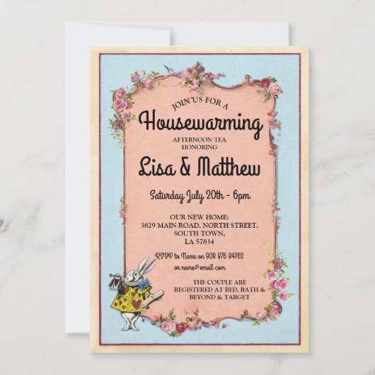Housewarming Party Wonderland Rabbit Tea Invite Kaart (Voorkant)