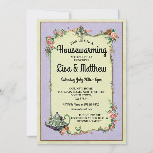 Housewarming Party Wonderland Teapot Tea Invite Kaart (Voorkant)
