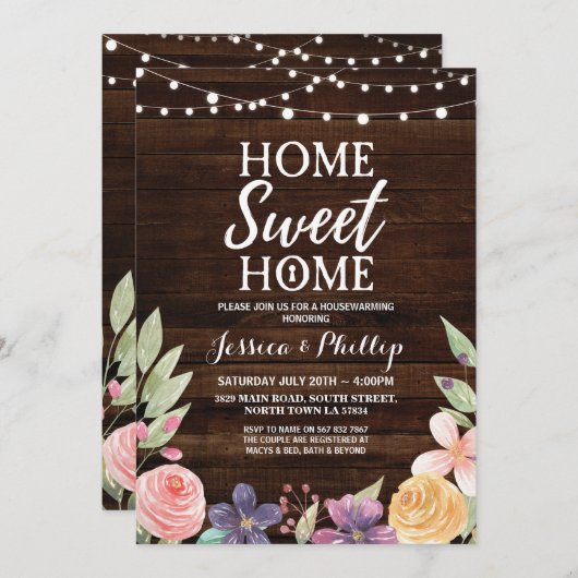 Housewarming Party Wood Rustic New Home Invite Kaart (Voorkant / Achterkant)