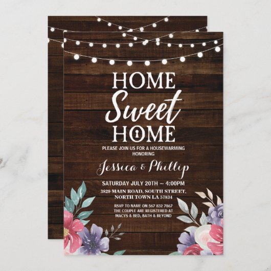 Housewarming Party Wood Rustic New Home Invite Kaart (Voorkant / Achterkant)