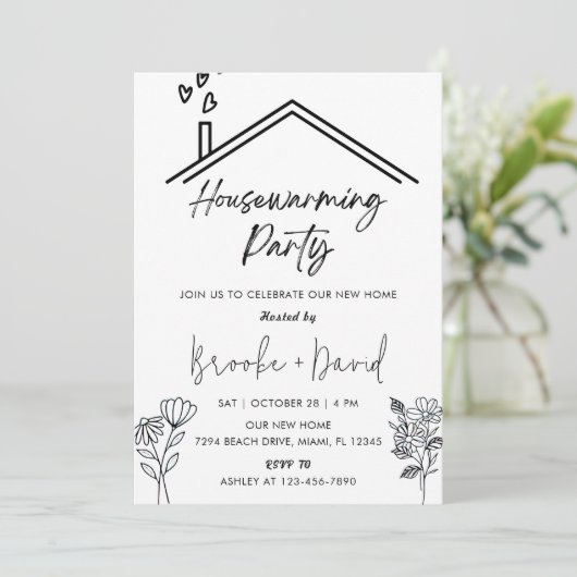 Housewarming Party  Zwart-wit Kaart (Staand voorkant)